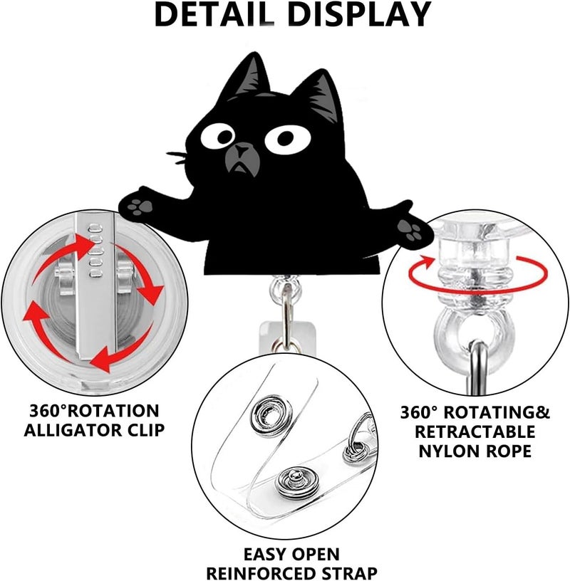 NSSHEL Halloween Black Cat Badge Reel Retractable Funny Badge Reel for Nurse Nursing RN MA CNA LPN Medical Worker & Teacher Cute Cartoon Cat Badge Holder with Alligator Clip Fun Holiday Gifts - Image 3